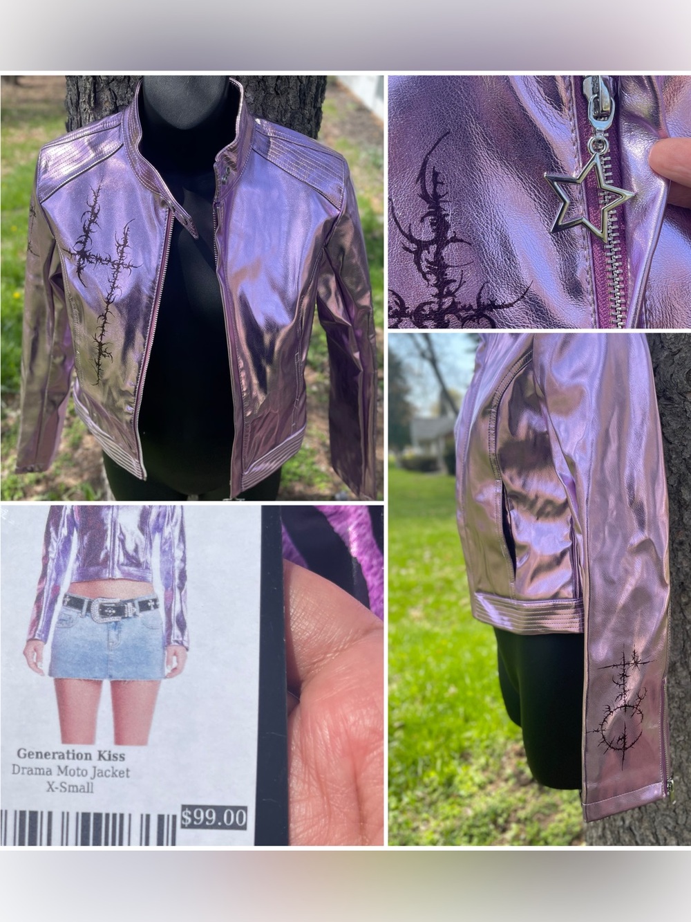NEW Custom Generation KISS Dolls Kill Pink Metallic Drama Moto Biker Jacket XS - Picture 7 of 14